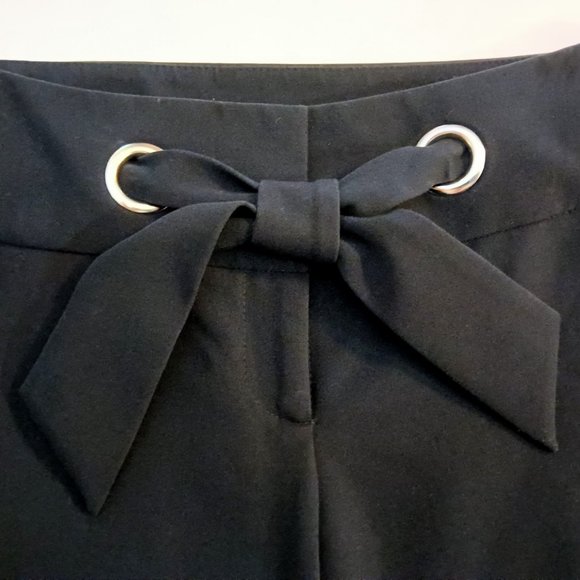 Cache Black Flare Leg Grommet Front Tie Wide Band Pants Stylish & Comfortable - Picture 4 of 6